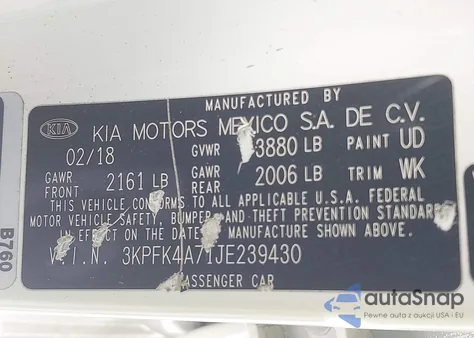 2018 Kia Forte Lx from USA, damaged, VIN 3KPFK4A71JE239430